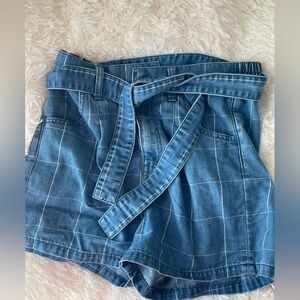 Madewell Blue Jean High Waisted Shorts with A Checkered Pattern